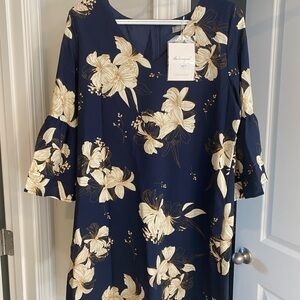Floral Navy Dress with Bell Sleeves